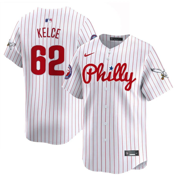 Jason Kelce Jersey #62 Phillies and Eagles Vapor Premier Limited Stitched Pinstripe