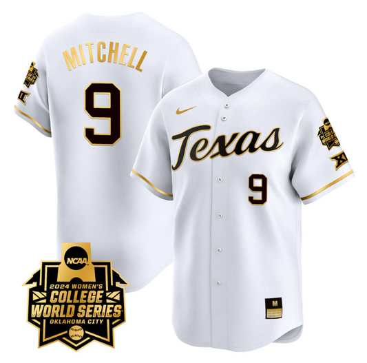Joley Mitchell Jersey #9 Texas AM Aggies 2024 College World Series Patch Vapor Premier Limited NCAA Baseball Stitched White Gold