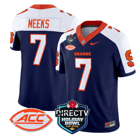 Jackson Meeks Jersey #7 Syracuse Orange 2025 Holiday Bowl Patch Navy Alternate