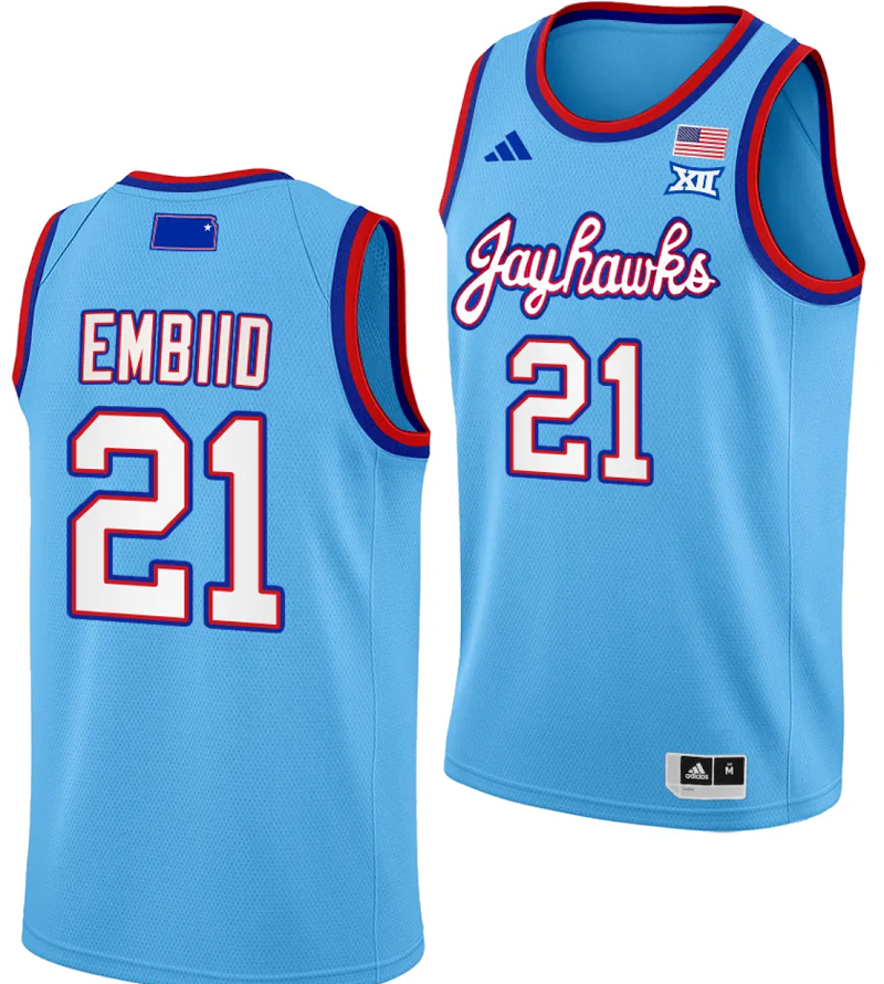 Joel Embiid Jersey #21 Kansas Jayhawks Basketball DRIP Alternate 2023-24 Baby Blue