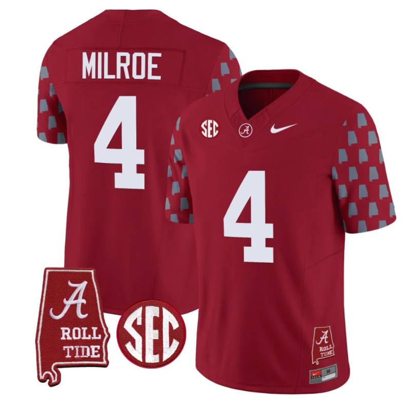 Jalen Milroe Jersey #4 Alabama Crimson Tide Vapor College Football Limited Stitched Crimson