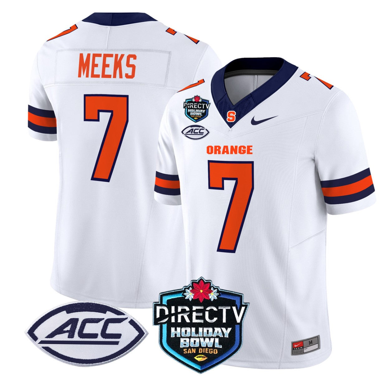 Jackson Meeks Jersey #7 Syracuse Orange 2025 Holiday Bowl Patch White