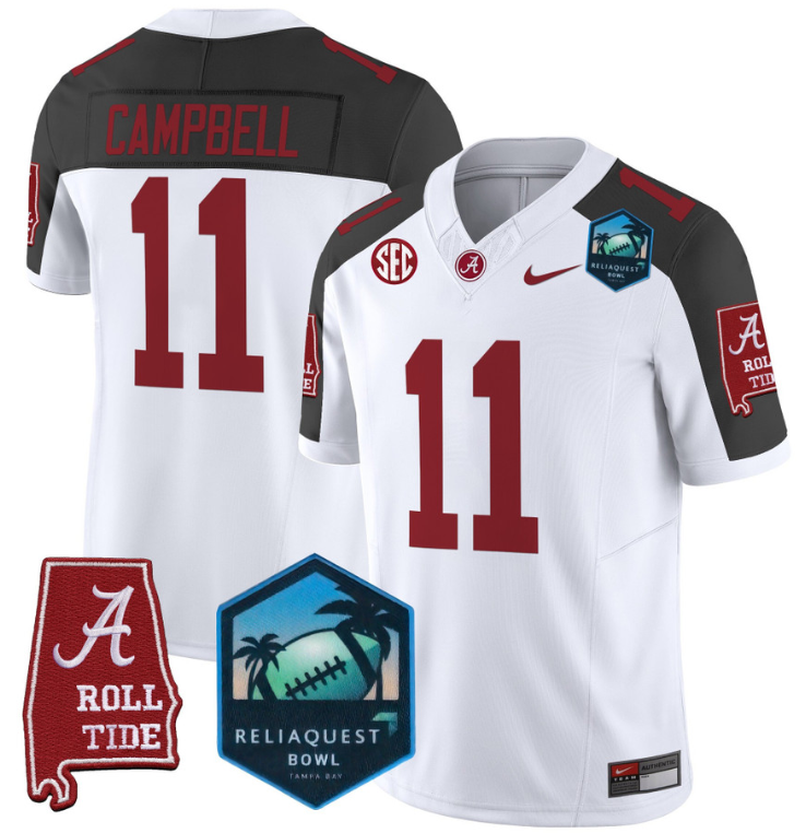 Jihaad Campbell Jersey #11 Alabama Crimson Tide 2025 ReliaQuest Bowl White