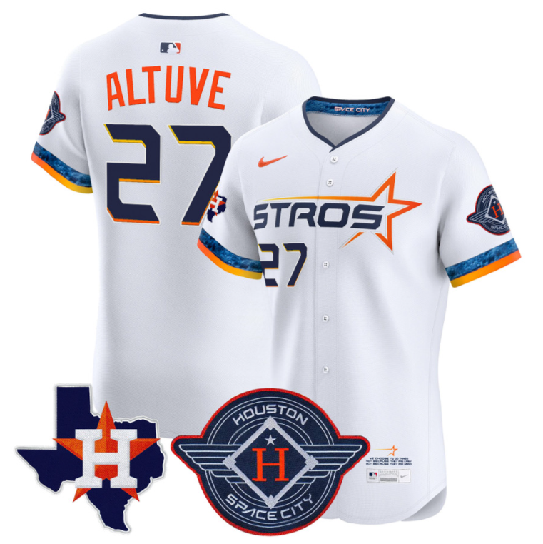 José Altuve Jersey #27 Houston Astros 2025 City Connect Texas Patch Premier Elite Stitched White