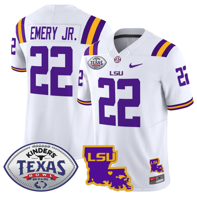John Emery Jr Jersey #22 LSU Tigers 2024 Texas Bowl Football Stitched White