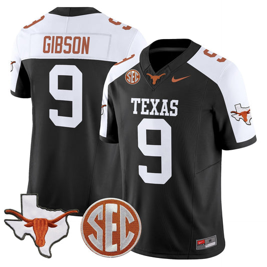 Jerrick Gibson Jersey #9 Texas Longhorns 2025 State Map SEC Patch Black Alter