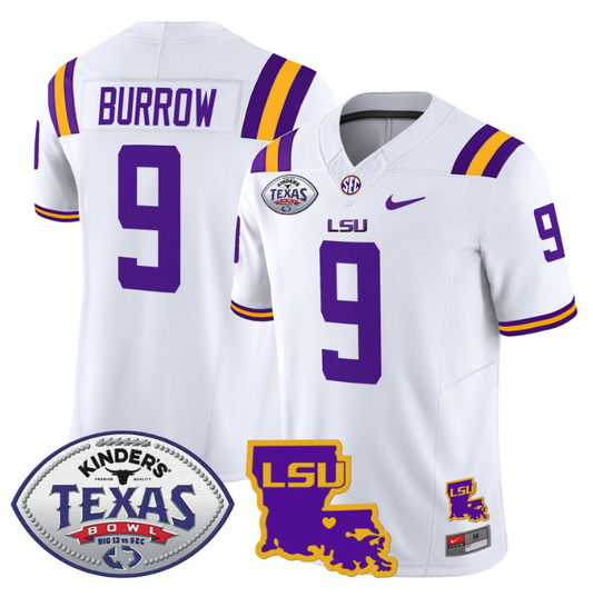 Joe Burrow Jersey #9 LSU Tigers 2024 Texas Bowl Patch Football Stitched White