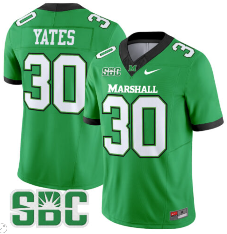 Jaden Yates Jersey #30 Marshall Thundering Herd Vapor Limited Football Kelly Green