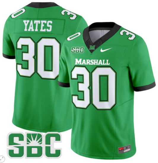 Jaden Yates Jersey #30 Marshall Thundering Herd Vapor Limited Football Kelly Green