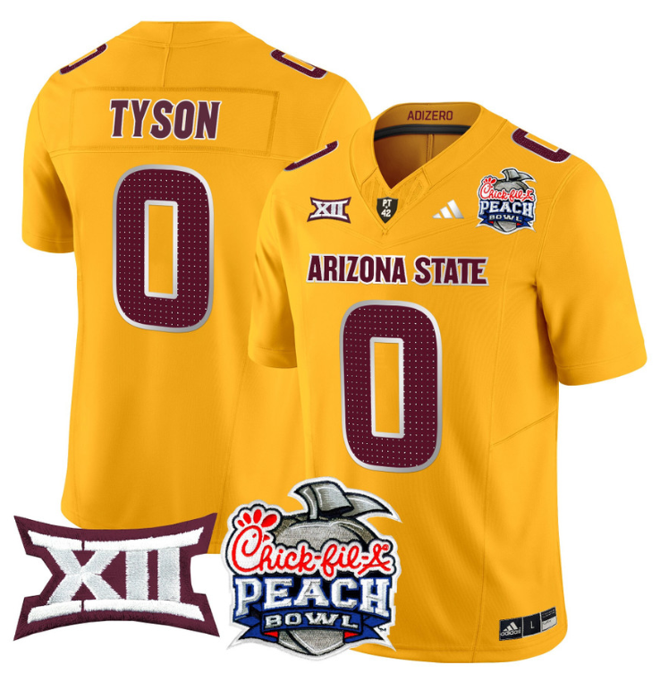 Jordyn Tyson Jersey #0 Arizona State Sun Devils 2025 Peach Bowl Gold