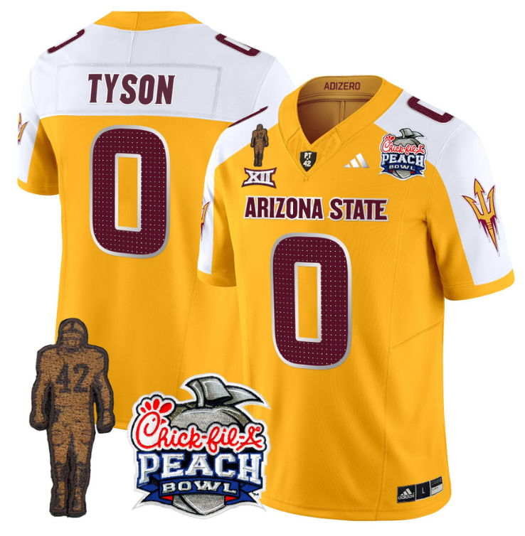 Jordyn Tyson Jersey #0 Arizona State Peach Bowl Patch Football V2 Gold Alternate