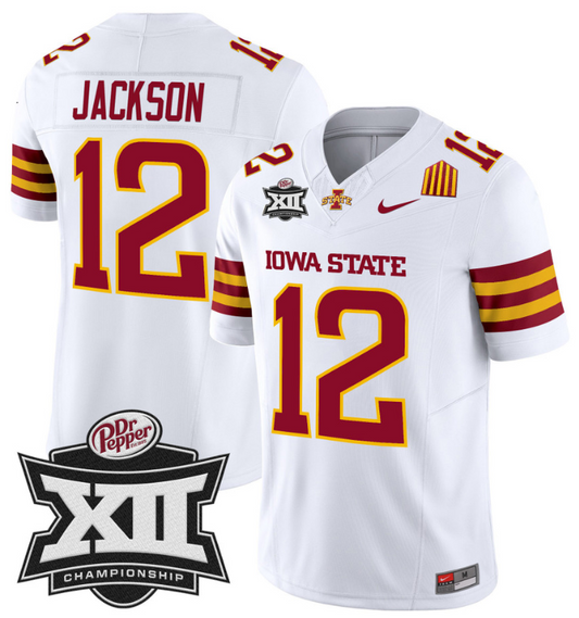 Jaylon Jackson Jersey #12 Iowa State 2024 Championship Patch Vapor White
