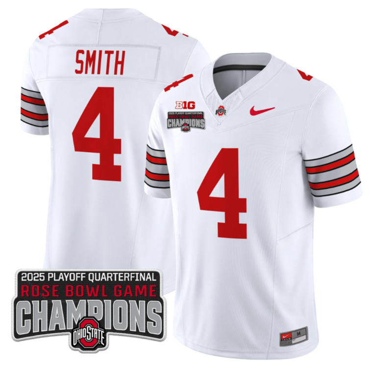 Jeremiah Smith Jersey #4 Ohio State 2025 Rose Bowl Champions Patch White
