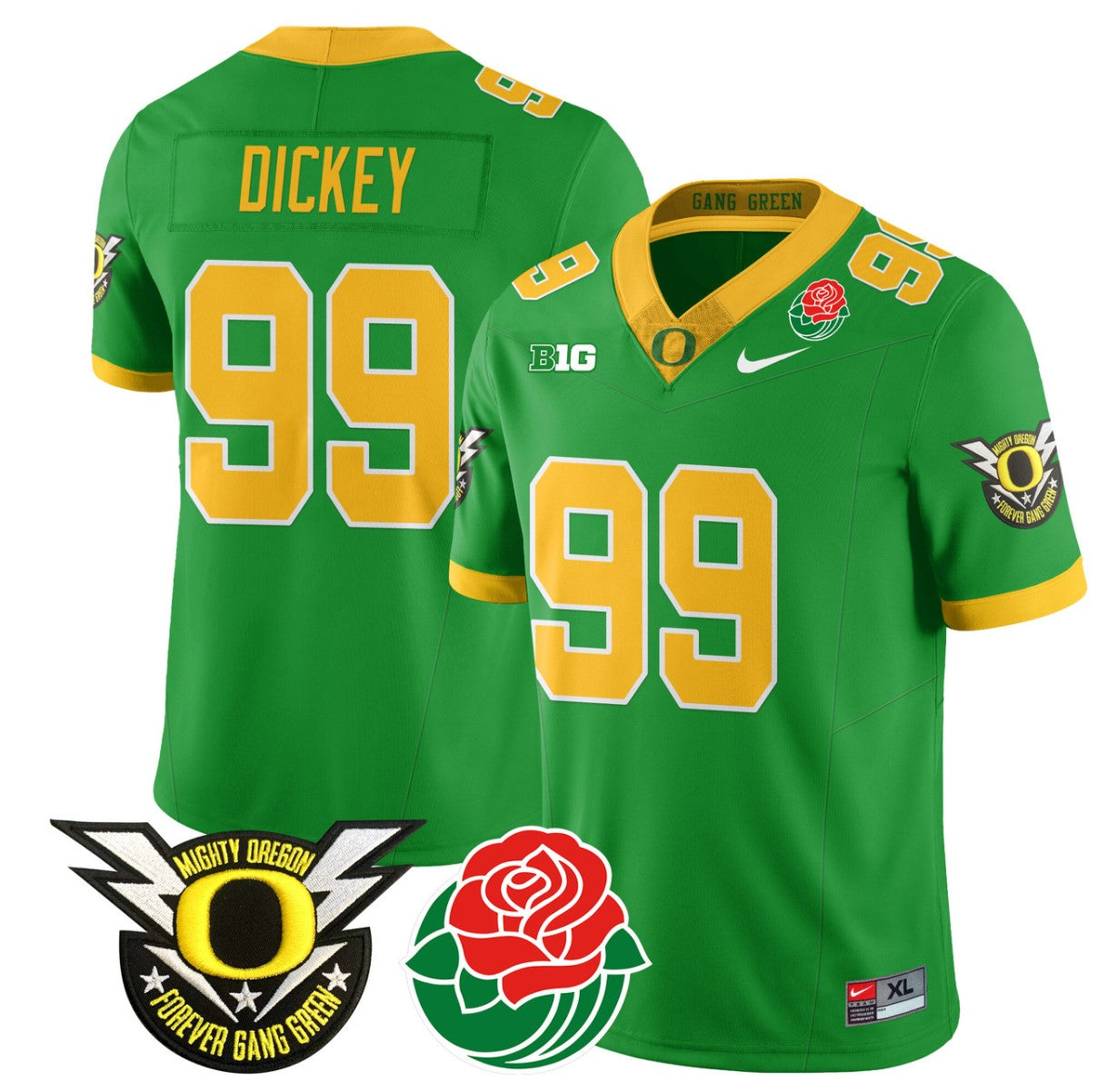 Jurrion Dickey Jersey #99 Oregon Ducks 2024 Mighty Rose Bowl Patch N2 Green