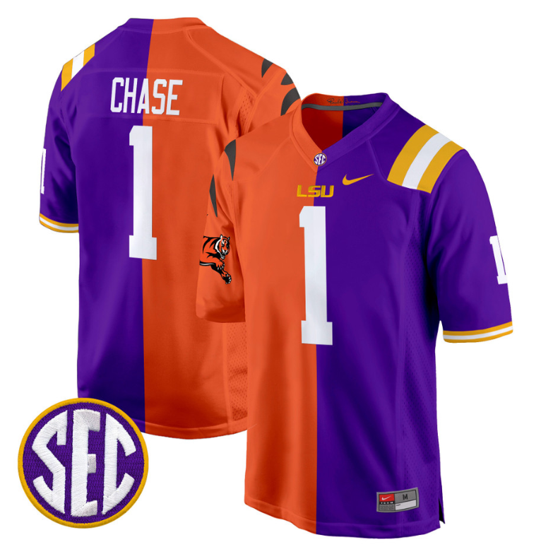 Ja'Marr Chase Jersey #1 LSU Tiger Split Game College Football All Stitched