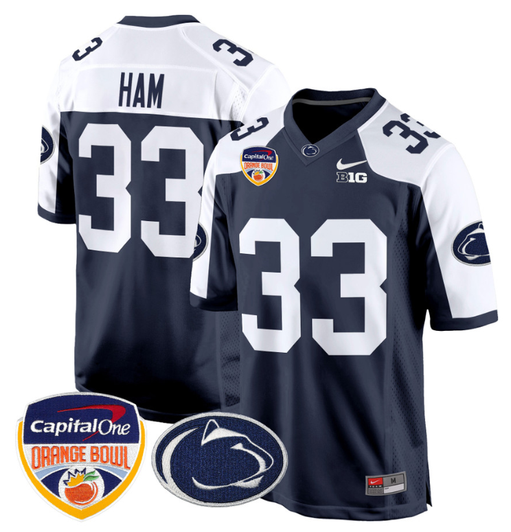 Jack Ham Jersey #33 Custom Penn State Orange Bowl Patch Navy Alternate
