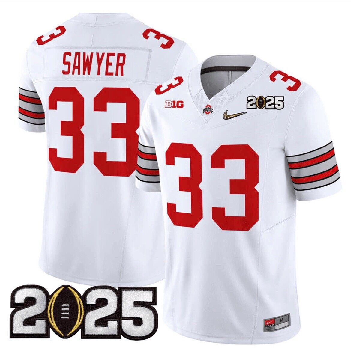 Jack Sawyer Jersey #33 Ohio State Natty 2025 Patch Stitched White