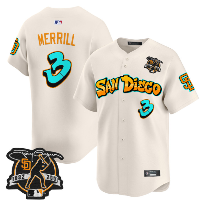 Jackson Merrill Jersey #3 San Diego Padres Graffiti Barrio Edition Cream