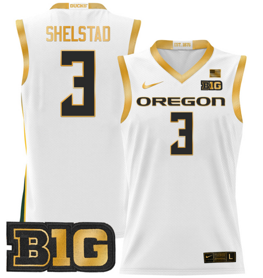 Jackson Shelstad Jersey #3 Oregon Ducks 2024 Lightweight Basketball White Gold