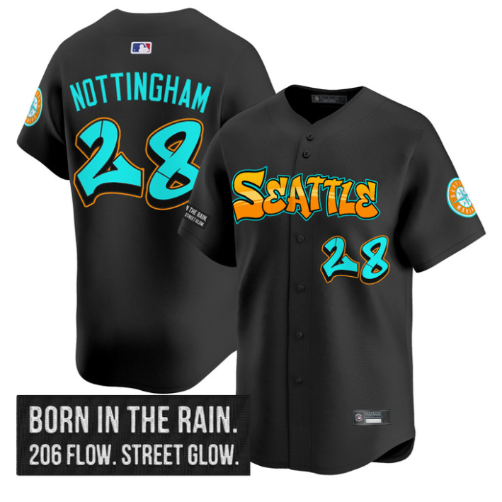 Jacob Nottingham Jersey #28 Seattle Mariners Graffiti Emerald Drop Edition Black