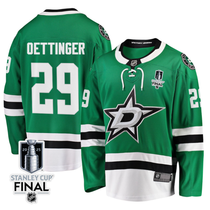 Jake Oettinger 29 Dallas Stars 2025 STANLEY CUP Final Patch Home Men Jersey Black