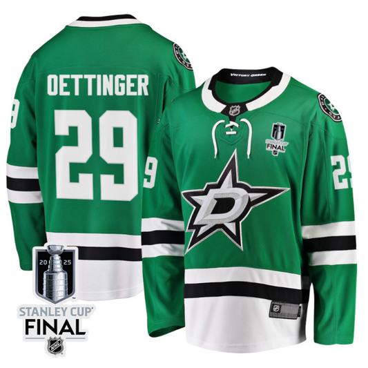 Jake Oettinger 29 Dallas Stars 2025 STANLEY CUP Final Patch Home Men Jersey Black