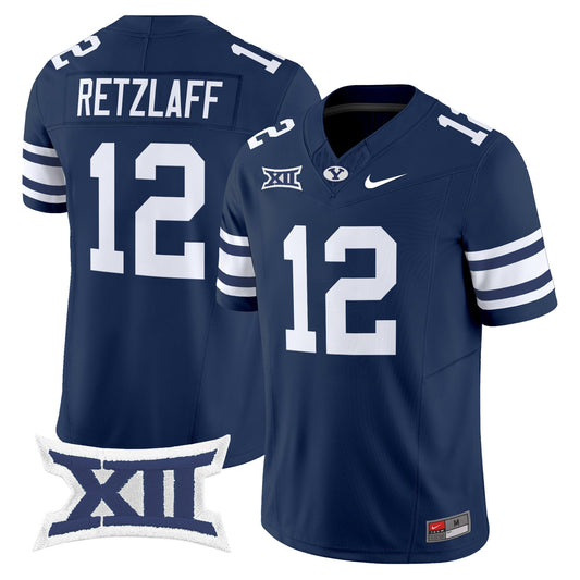 Jake Retzlaff Jersey #12 BYU Cougars 2025 Vapor Limited Stitched Navy