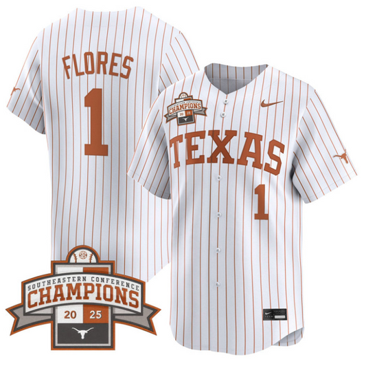 Jalin Flores Jersey #1 Texas Longhorns 2025 Southeastern Champions Vapor Stitched Pinstripe