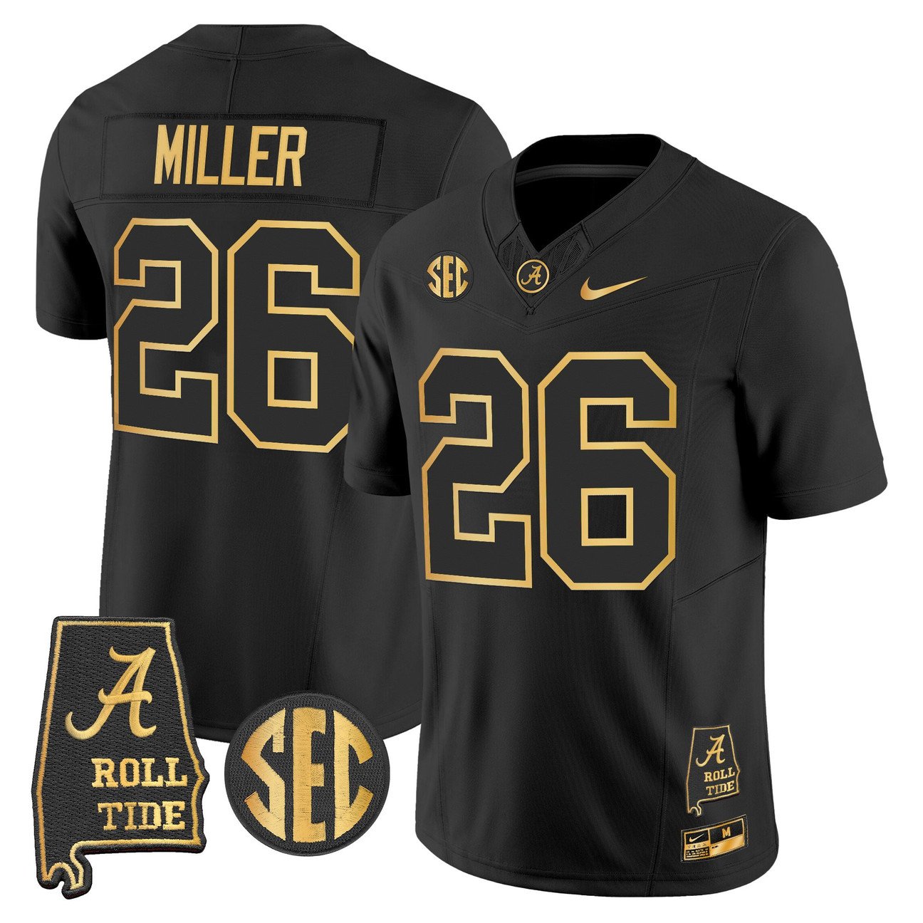 Jam Miller Jersey #26 Alabama Crimson Tide 2025 Gold Vapor Stitched