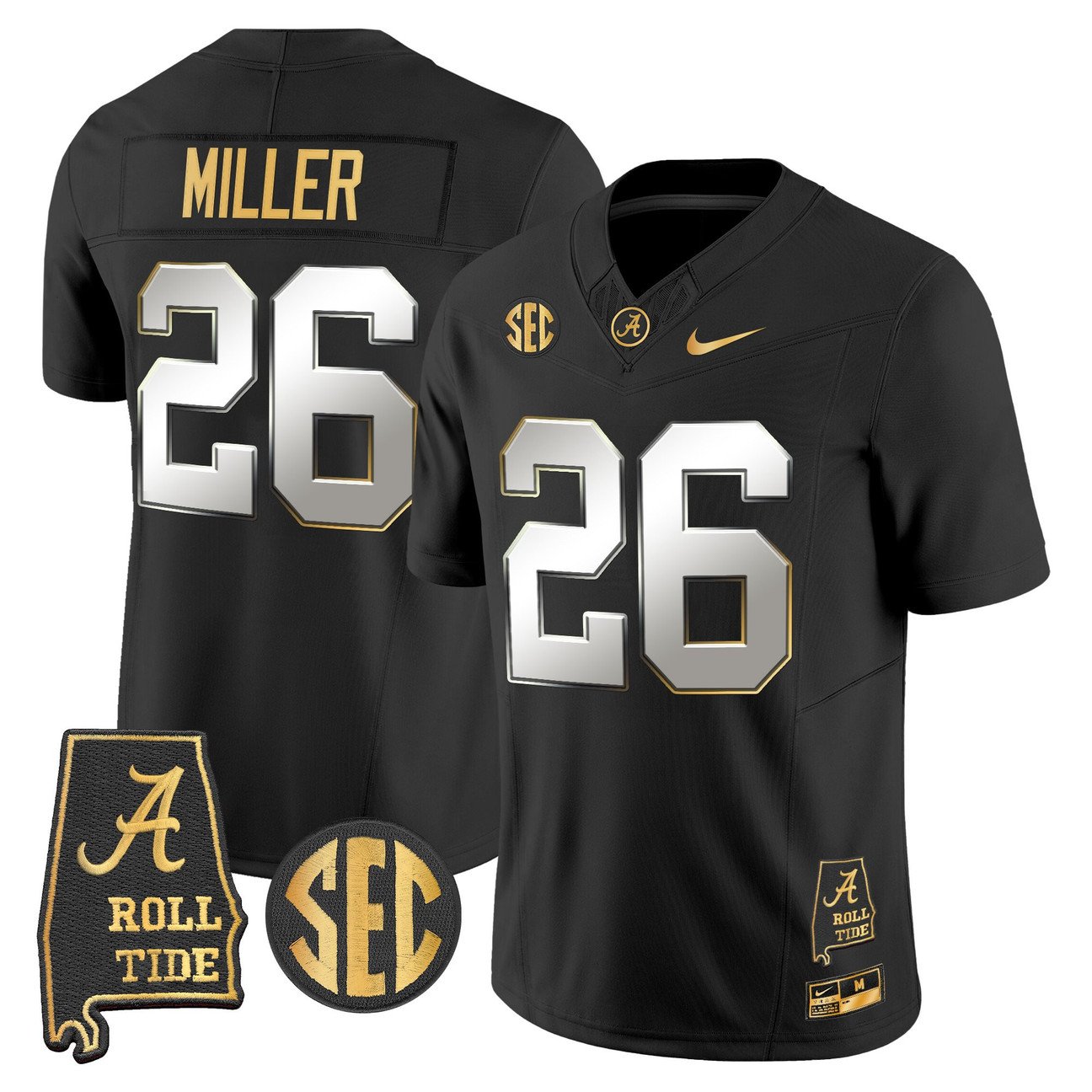 Jam Miller Jersey #26 Alabama Crimson Tide 2025 Gold Vapor Stitched