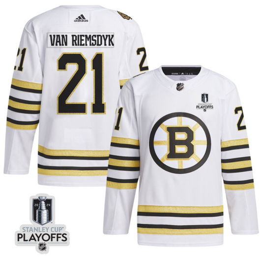 James van Riemsdyk 21 Boston Bruins 2024 NHL Playoffs Patch Away Jersey - Men, White