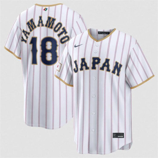 Japan Baseball #18 Yoshinobu Yamamoto Jersey White 2026 World Baseball Classic Home Stadium Stitched