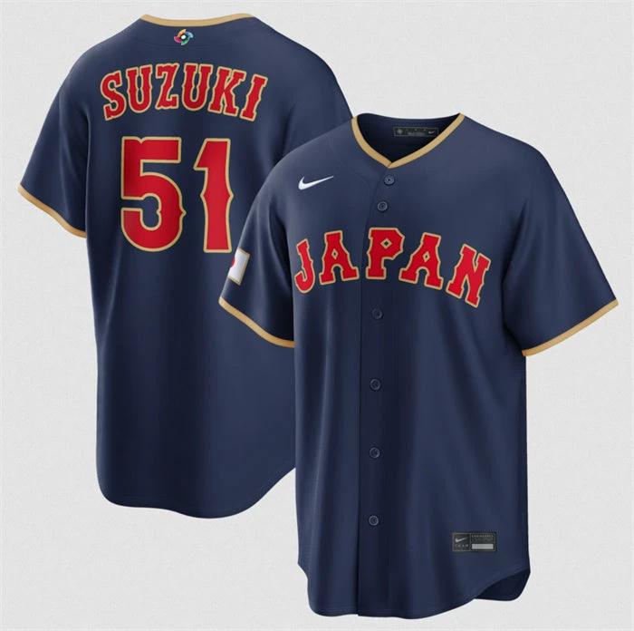 Japan Baseball #51 Seiya Suzuki Jersey Navy 2026 World Baseball Classic Road Stadium Stitched