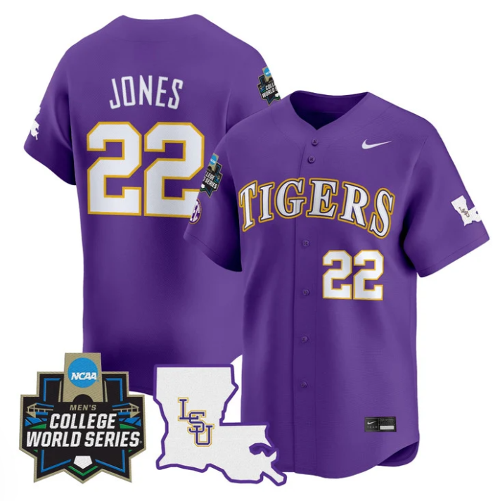 Jared Jones Jersey #22 LSU Tigers 2025 World Series Stitched Purple