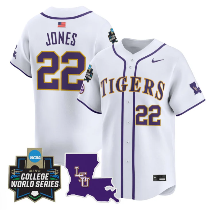 Jared Jones Jersey #22 LSU Tigers 2025 World Series Stitched White