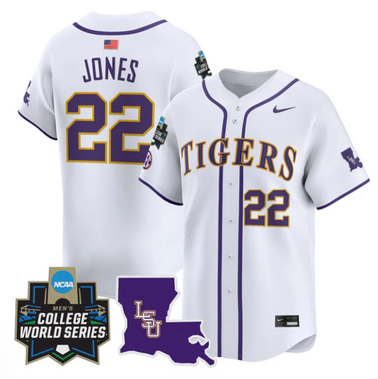 Jared Jones Jersey #22 LSU Tigers 2025 World Series Stitched White