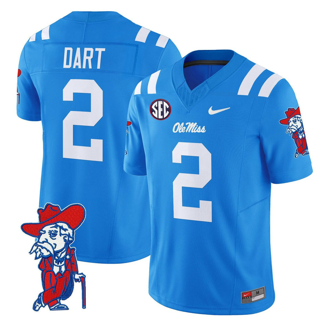 Jaxson Dart Jersey #2 Ole Miss Rebels 2025 Limited V2 Stitched Powder Blue