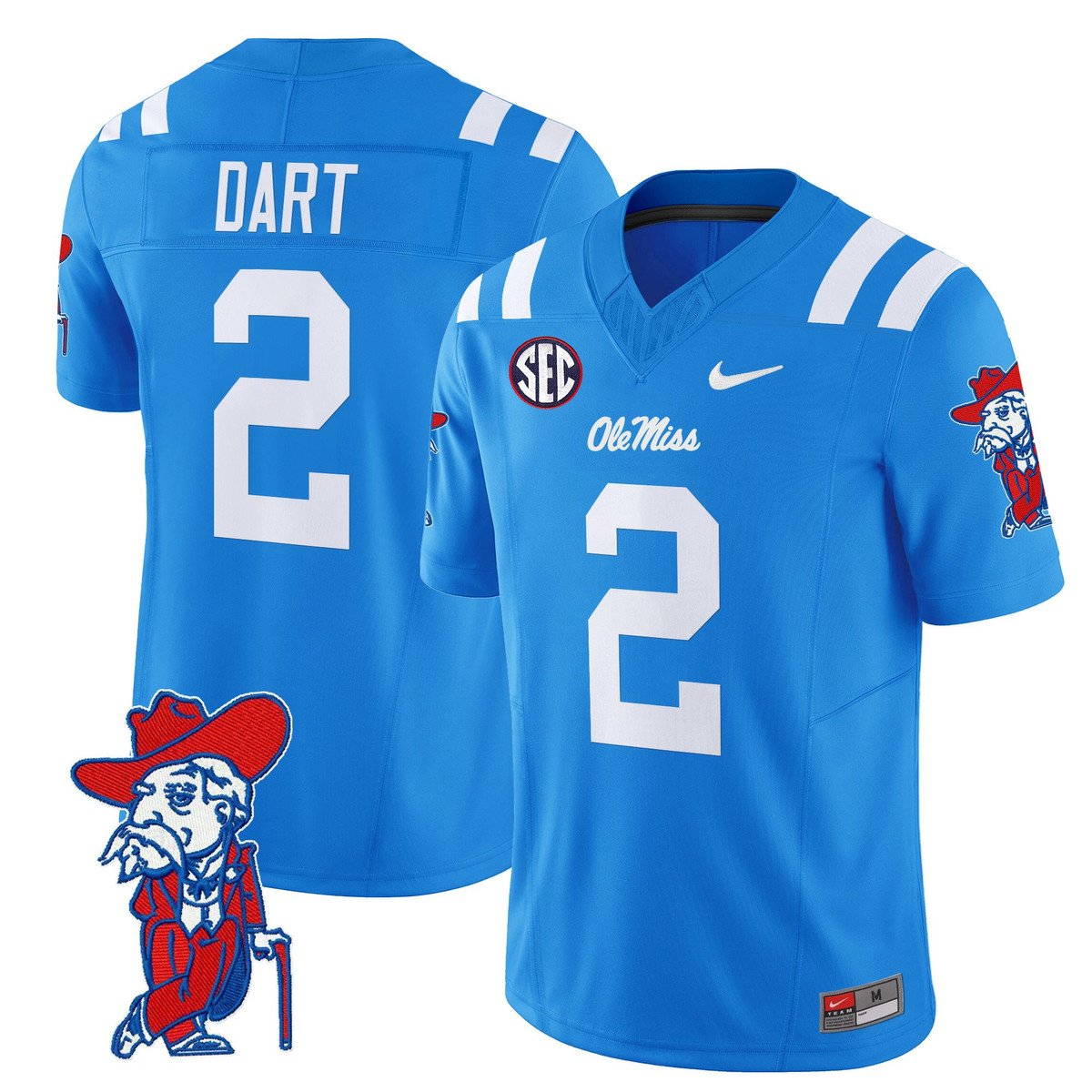 Jaxson Dart Jersey #2 Ole Miss Rebels 2025 Limited V2 Stitched Powder Blue