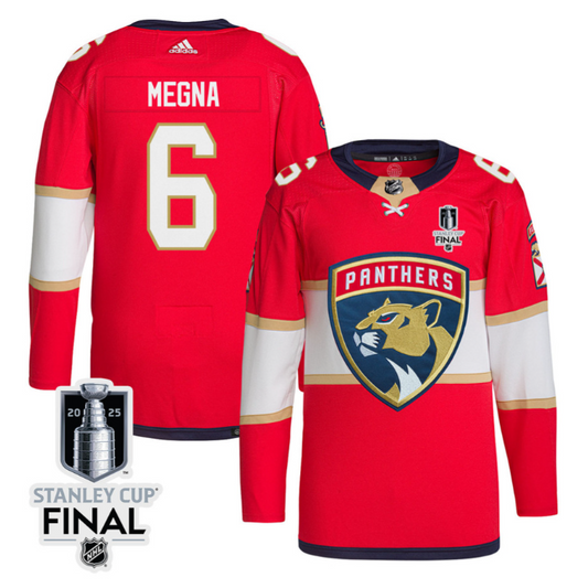 Jaycob Megna 6 Florida Panthers 2025 STANLEY CUP Final Patch Home Men Jersey Red