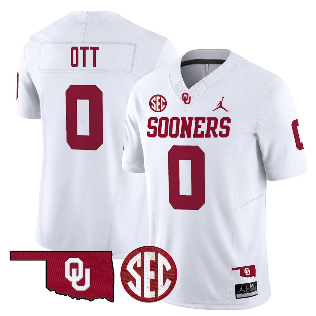 Jaydn Ott Jersey #0 Oklahoma Sooners 2025 Vapor Limited Stitched White