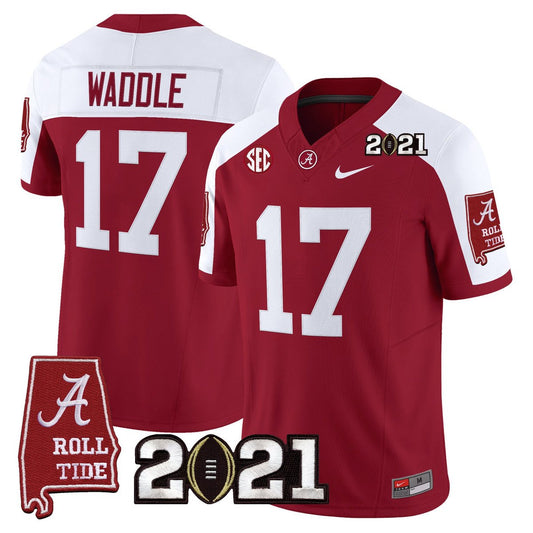 Jaylen Waddle Jersey #7 Alabama 2021 CFP Championship Alabama Map Crimson Alter