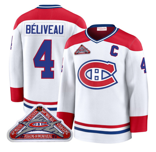 Jean Béliveau Jersey #4 Montreal Canadiens Timeless Premium Stitched 1992 Blue Line