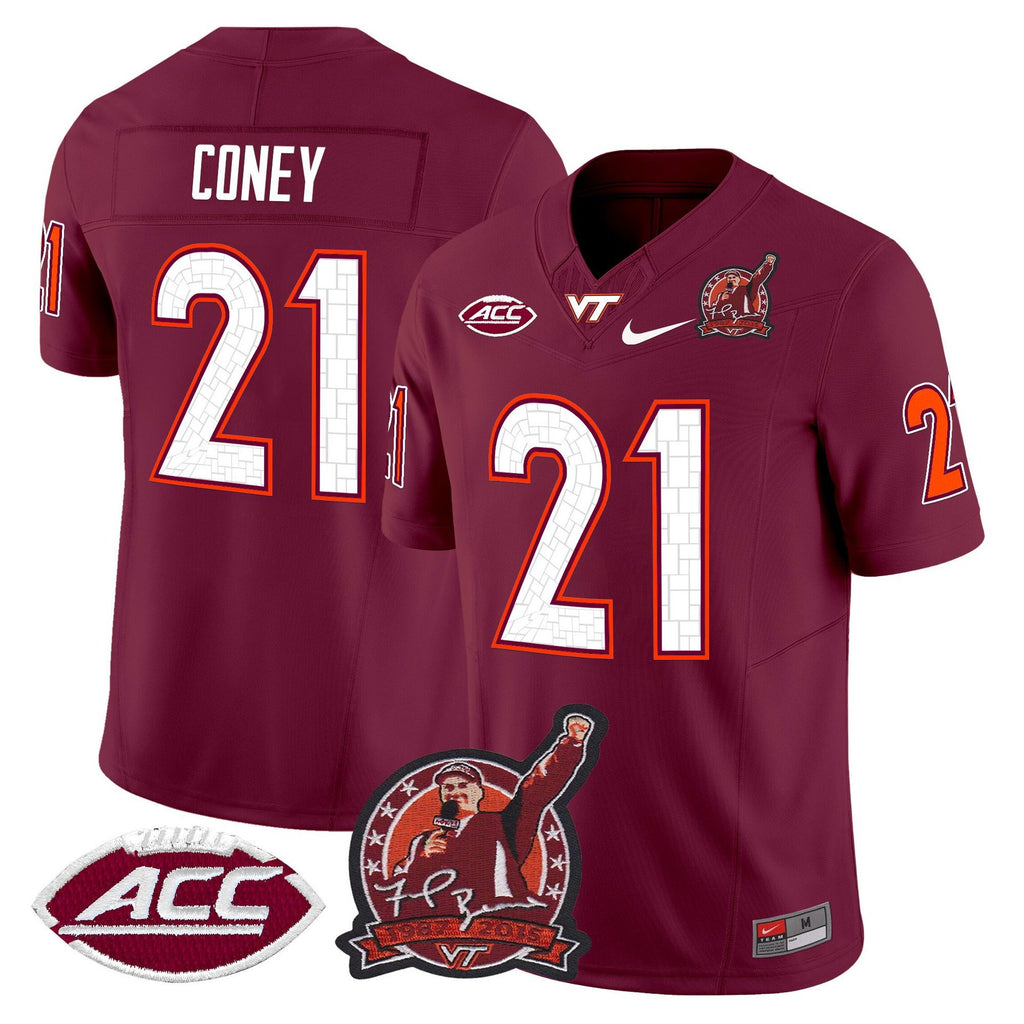 Jeremiah Coney Jersey #21 Virginia Tech Hokies Coach Frank Beamer 2025 Maroon