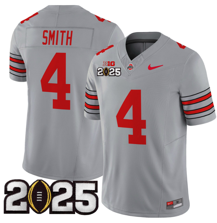 Jeremiah Smith Jersey #4 Ohio State 'Heritage Stripe' 2025 CFP Final Gray