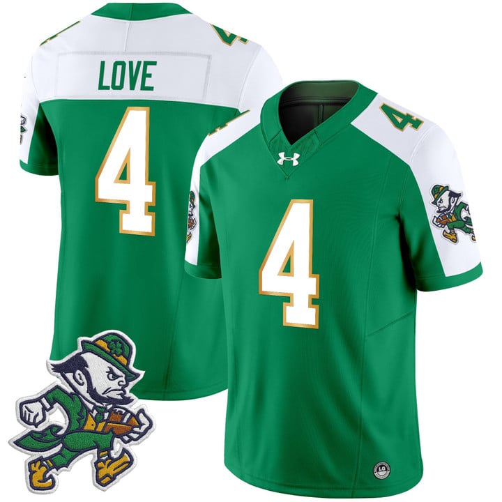 Jeremiyah Love Jersey #4 Notre Dame 2025 Gridiron Leprechaun Edition Green Alter