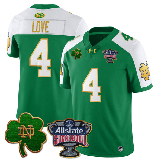 Jeremiyah Love Jersey #4 Notre Dame Fighting Irish Allstate Sugar Bowl Green White