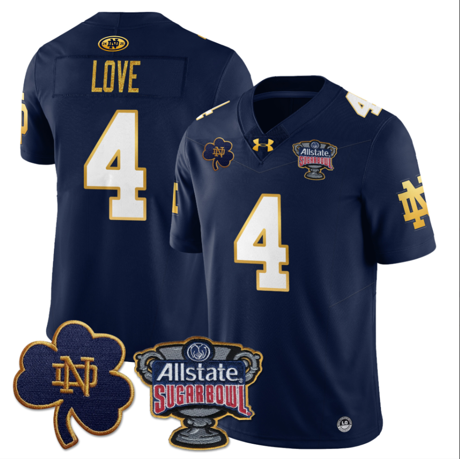 Jeremiyah Love Jersey #4 Notre Dame Fighting Irish Allstate Sugar Bowl Navy