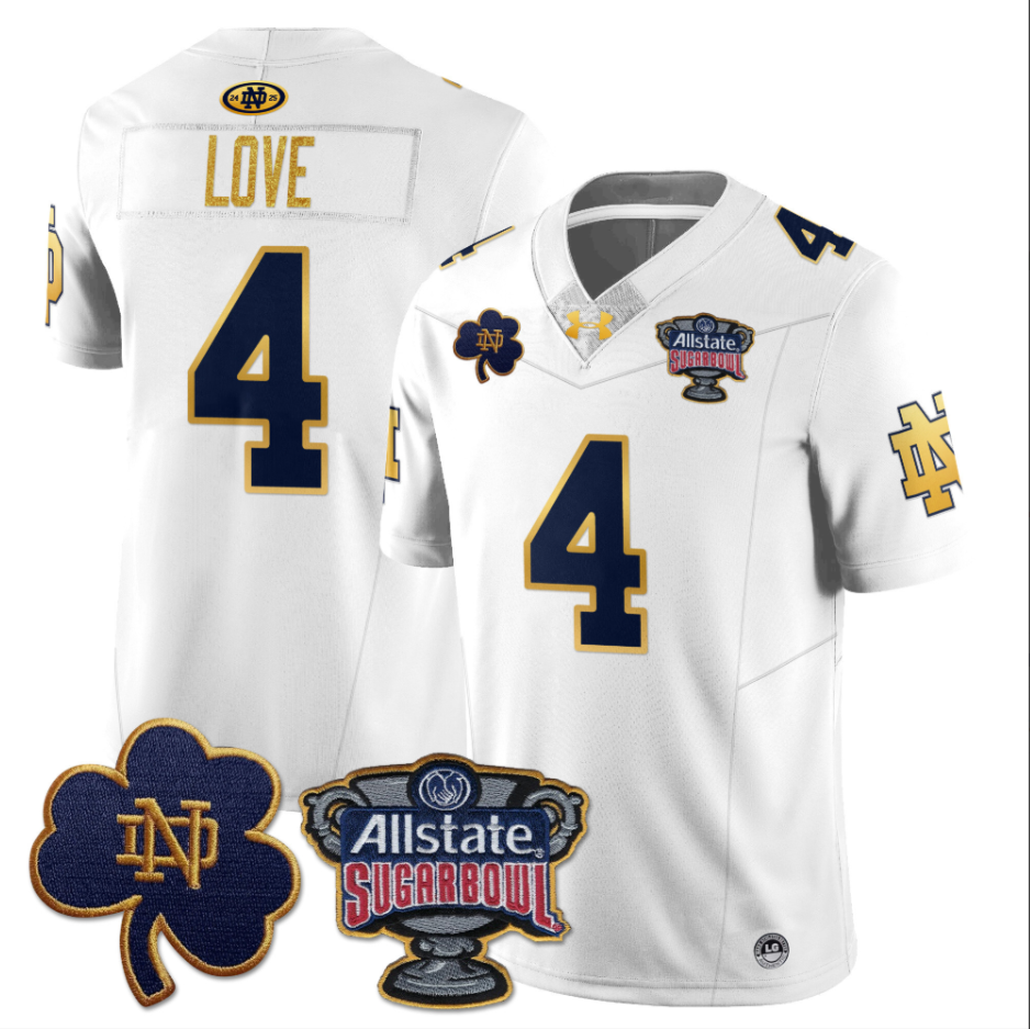 Jeremiyah Love Jersey #4 Notre Dame Fighting Irish Allstate Sugar Bowl White