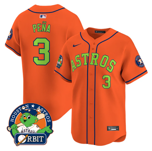 Jeremy Pena Jersey #3 Astros Orbit Patch Vapor Premier Limited V2 Stitched Orange