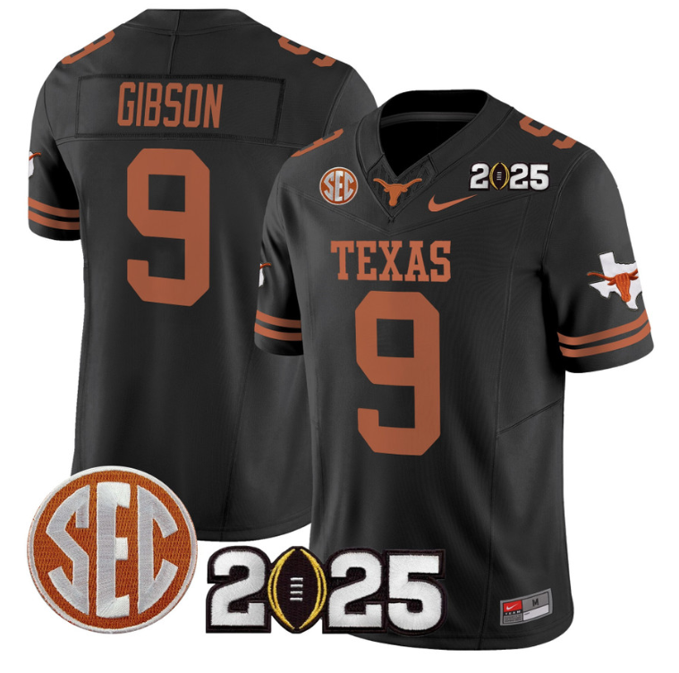 Jerrick Gibson Jersey #9 Texas Longhorns 2025 CFP Final Patch Black